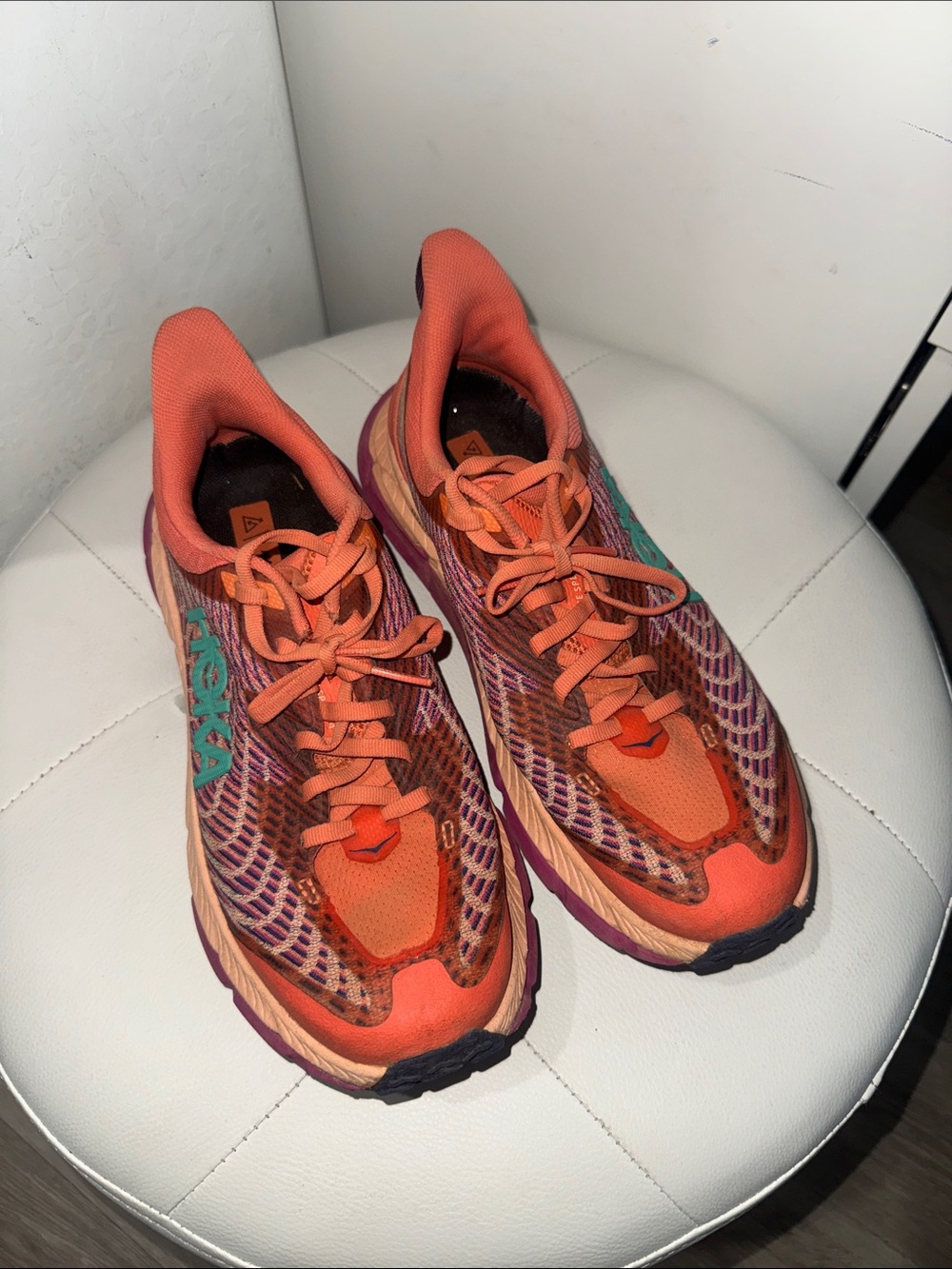 Hoka Women's Orange and Teal Mesh Running Shoes